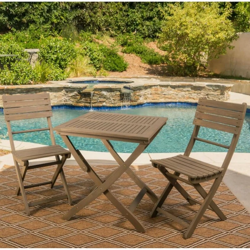 Streamdale Acacia Wood 25" Foldable Bistro Set, Gray