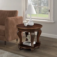 Streamdale Furniture Retro Round End Table with Shelf, Cherry