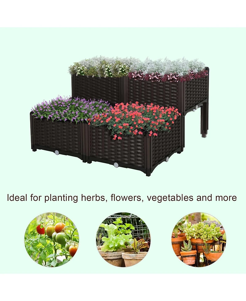 4-Piece Raised Garden Bed with Self-Watering Planter