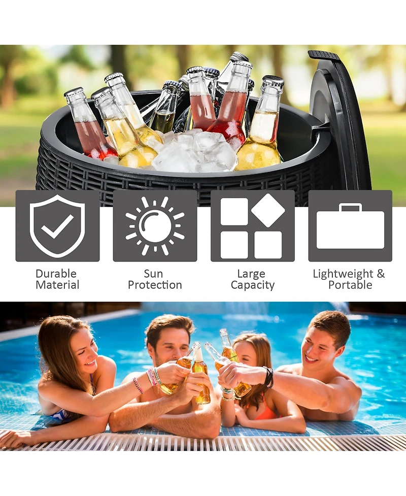 9.5 Gallon 4-in-1 Patio Rattan Cool Bar Cocktail Table Side