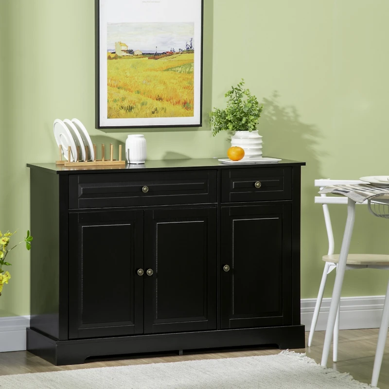 Black Sideboard Buffet Cabinet with Drawers and Adjustable Shelves