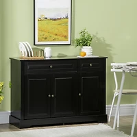 Black Sideboard Buffet Cabinet with Drawers and Adjustable Shelves
