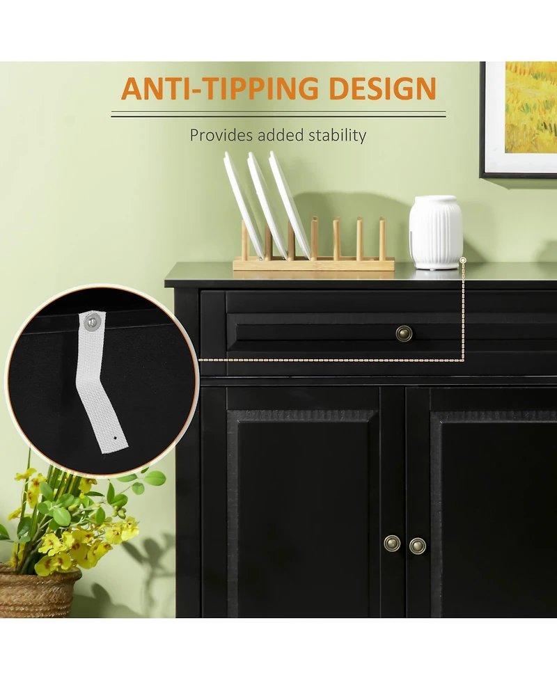 Black Sideboard Buffet Cabinet with Drawers and Adjustable Shelves