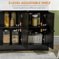 Black Sideboard Buffet Cabinet with Drawers and Adjustable Shelves