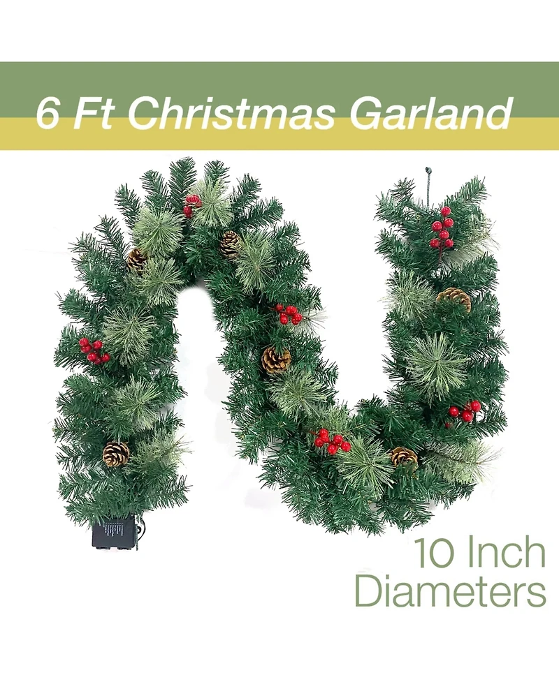 Cowin Christmas Garland with 40 Light and Pine Cones Berry Clusters 6ft