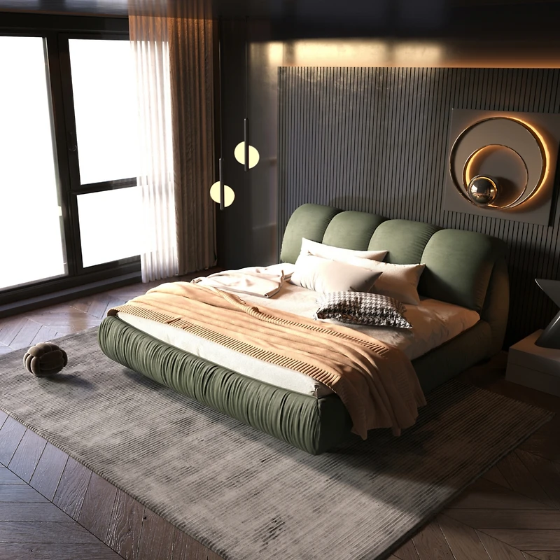 Streamdale Upholstered Platform Bed with Padded Backrest and Solid Wood Frame
