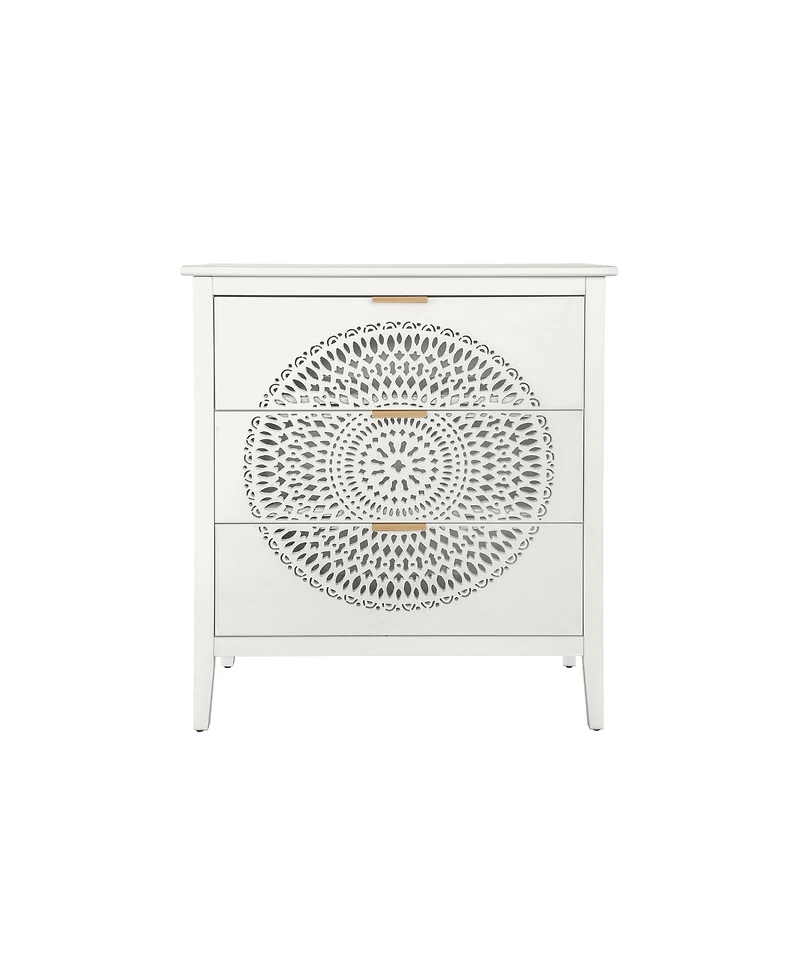 Streamdale Furniture 3-Drawer Hollow-Carved Dresser Cabinet with Handles