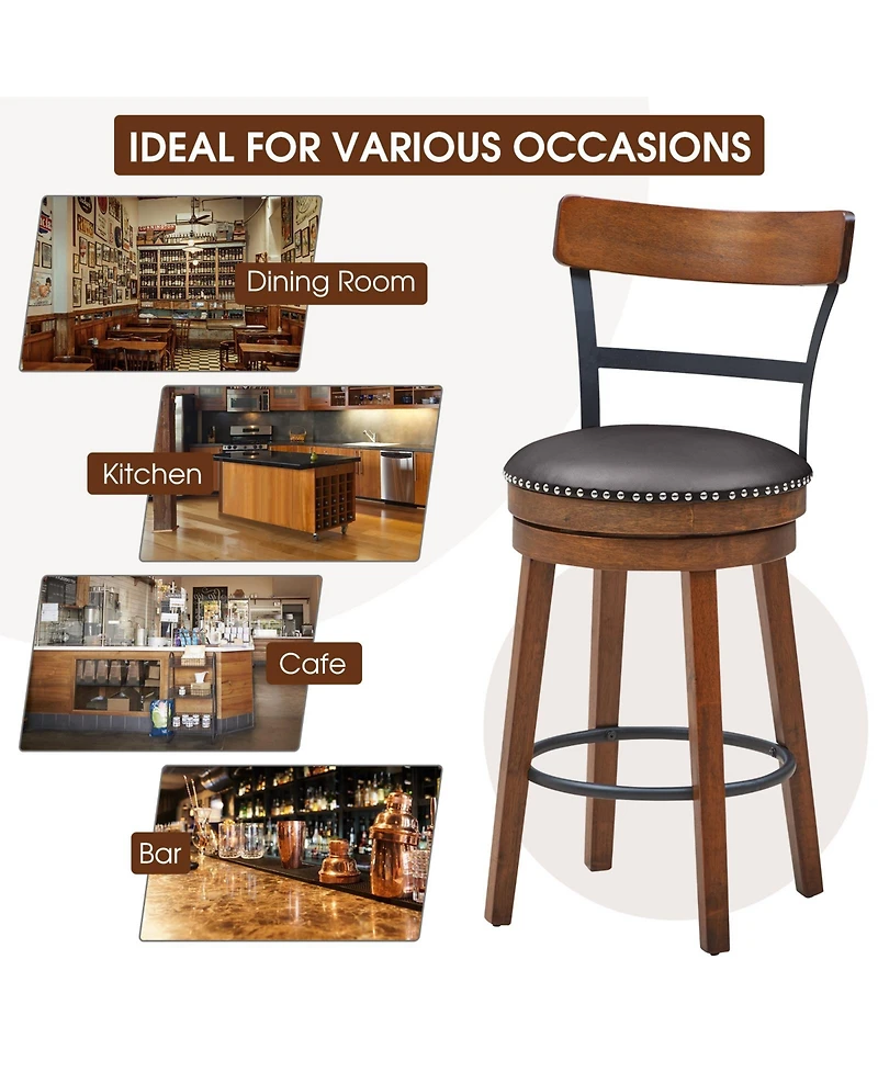 Skonyon 25.5-in Set of 2 Swivel Counter Height Bar Stools