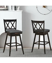 Skonyon 2 Pieces 29 Inch Swivel Counter Height Barstool Set with Rubber Wood Legs