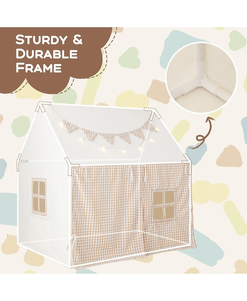 Vebreda Kids Play Tent Large Playhouse with Padded Mat and 2 Breathable Windows-Beige