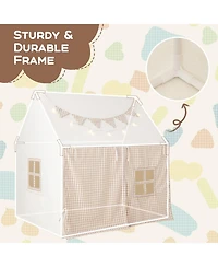 Vebreda Kids Play Tent Large Playhouse with Padded Mat and 2 Breathable Windows-Beige