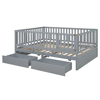 Streamdale Convertible Daybed with Guardrails, Drawers, Gray