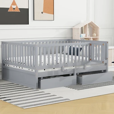 Streamdale Convertible Daybed with Guardrails, Drawers, Gray