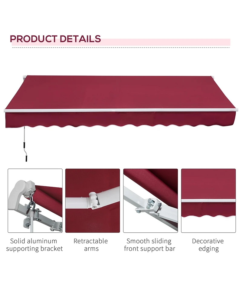 12' Retractable Awning with Aluminum Frame and Uv Protection