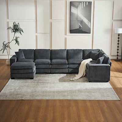 Streamdale Furniture Modern U-Shaped 6-Seat Sectional Sofa with Ottoman and Pillows