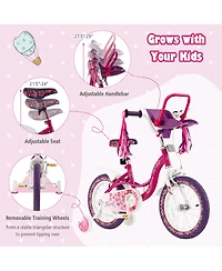 Costway 16'' Kids Bike with Doll Seat Girls Bicycle with Training Wheels for 4-7 Years Old Girl