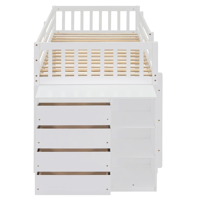 Streamdale Twin over Bunk Bed with 4 Drawers and 3 Shelves-Gray