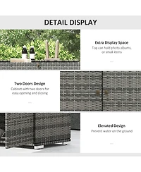 Rattan Wicker Freestanding Cabinet: Pool Toy & Towel Storage