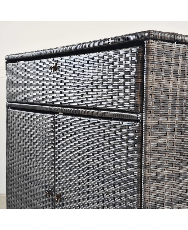 Rattan Wicker Freestanding Cabinet: Pool Toy & Towel Storage