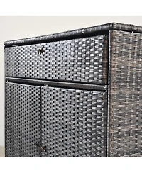 Rattan Wicker Freestanding Cabinet: Pool Toy & Towel Storage