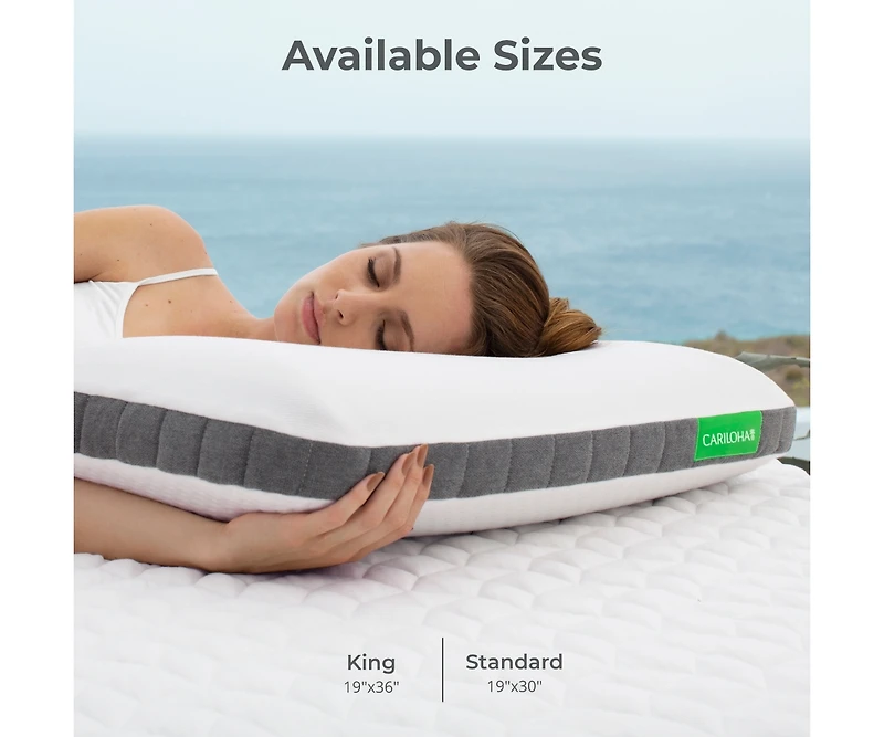 Cariloha Luxurious Cooling Geltop Pillow | King |White | 38"x20" | Viscose Material | Naturally breathable, Hypoallergenic, and Moisture wicking