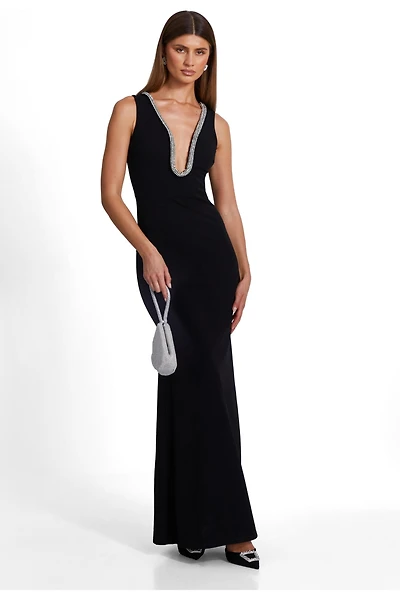 Quiz Women's Scuba Crepe Diamante Trim Fishtail Maxi Dress