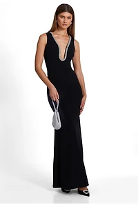 Quiz Women's Scuba Crepe Diamante Trim Fishtail Maxi Dress