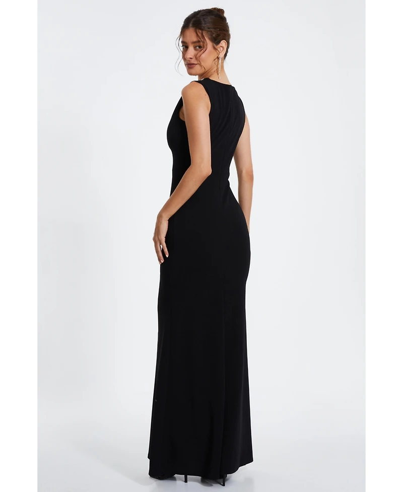 Quiz Women's Scuba Crepe Diamante Trim Fishtail Maxi Dress