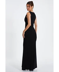 Quiz Women's Scuba Crepe Diamante Trim Fishtail Maxi Dress
