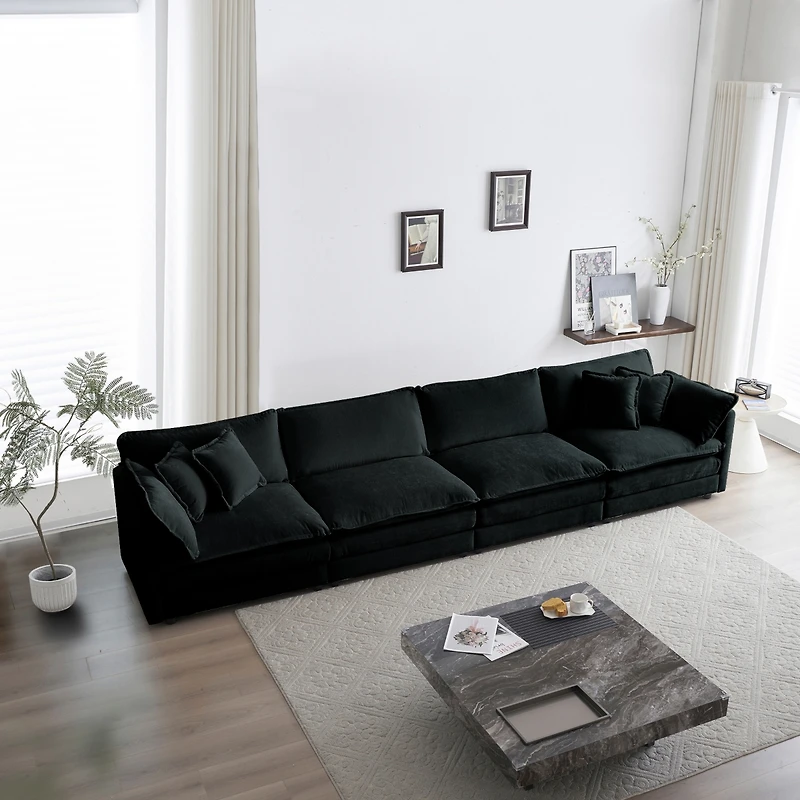 Streamdale Furniture U-Shape Chenille Sofa with Reversible Chaise & Ottomans