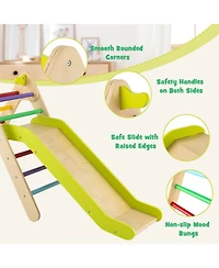 Sugift 2-in-1 Wooden Triangle Climber Set with Gradient Adjustable Slide