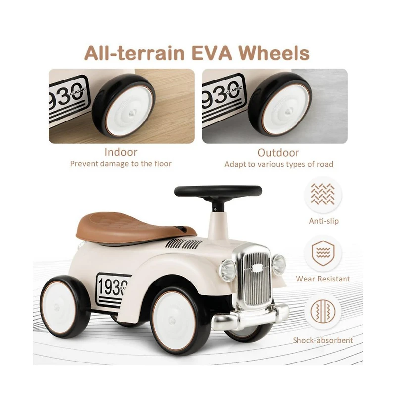 Kids Sit to Stand Vehicle with Working Steering Wheel and Under Seat Storage-White