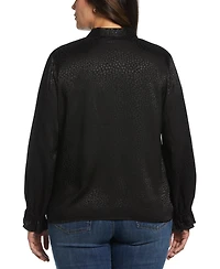 Rafaella Plus Tie Front Long Sleeve Blouse