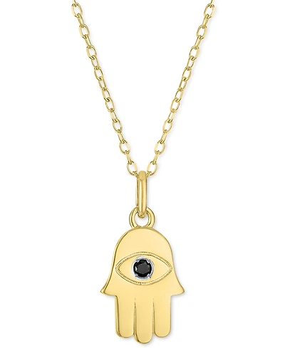 Black Diamond Accent Hamsa Hand Pendant Necklace in 14k Gold-Plated Sterling Silver, 16" + 2" extender
