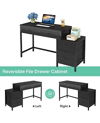 Tribesigns Computer Desk with 5 Drawers, Home Office Desks with Reversible Drawer Cabinet Printer Stand, Rustic Study Writing Table Workstation
