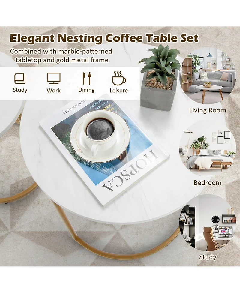Sugift Modern Nesting Coffee Table Set of 2-White