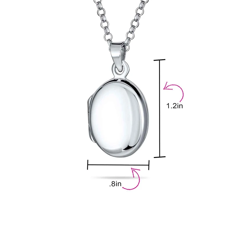 Bling Jewelry Petite Simple Plain Flat Oval Photo Lockets That Hold Pictures Silver Locket Necklace Pendant Large