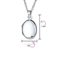 Bling Jewelry Petite Simple Plain Flat Oval Photo Lockets That Hold Pictures Silver Locket Necklace Pendant Large