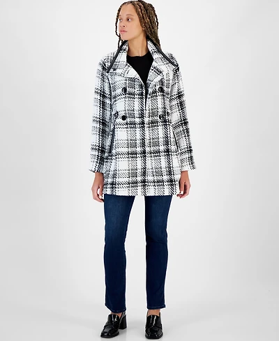 Bcx Juniors' Houndstooth Double-Breasted Belted Coat