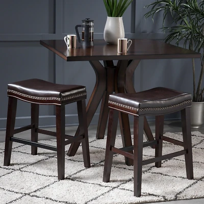 Streamdale 26" Saddle Counter Stool with Nailhead Trim (Set of 2), Dark Brown
