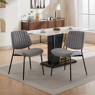 Streamdale Mid-Century Linen Dining Chairs (2) with Adjustable Feet