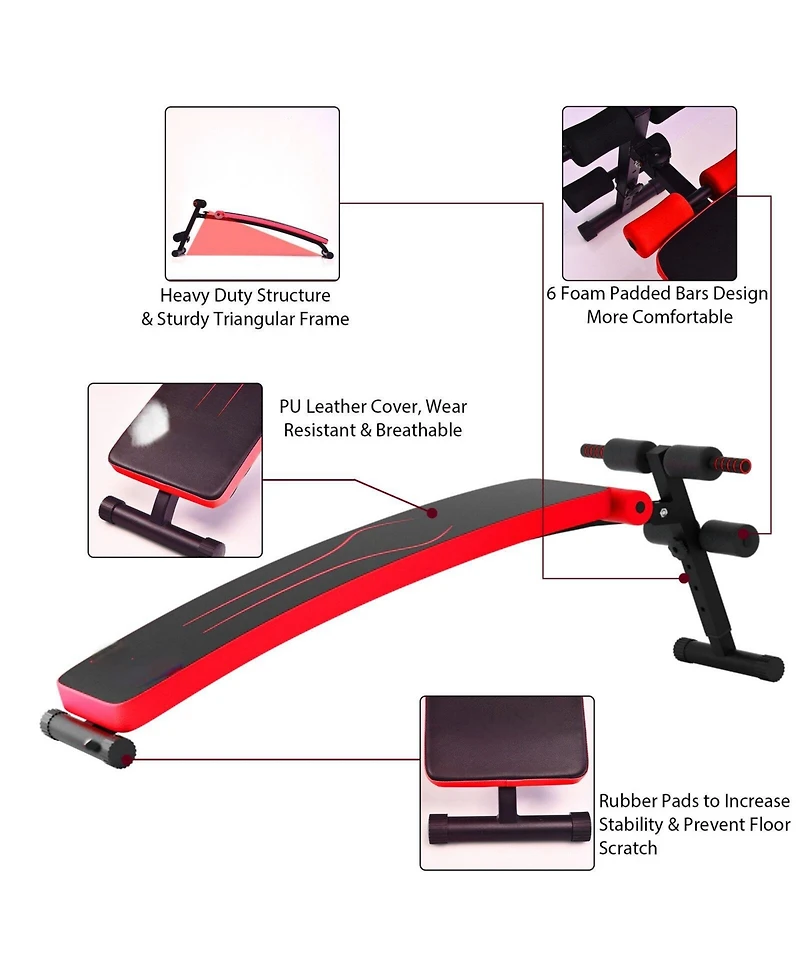 Vebreda Folding Weight Bench Adjustable Sit-up Board Workout Slant Bench-Red