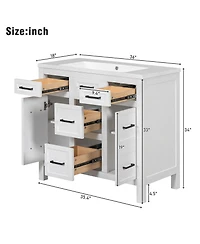 Streamdale 36" Integrated Sink Vanity 4 Drawers, 2 Doors