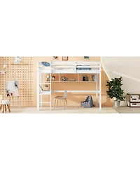 Streamdale Furniture Twin Loft Bed with Desk, Bookcase, and Guardrails in White