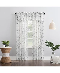 Delia Embroidered Floral Sheer Rod Pocket Curtain Panel
