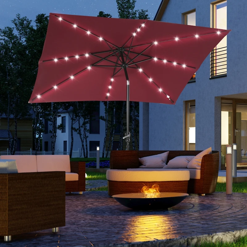 9ft Solar Led Patio Umbrella with Tilt & Crank