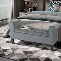 Tufted Storage Bench with Rolled Arms