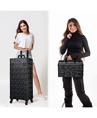 Byootique 4in1 Rolling Makeup Train Case Cosmetic Organizer Wheel Mermaid Black