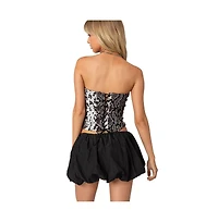 Edikted Womens Snakeskin Strapless Mesh Corset