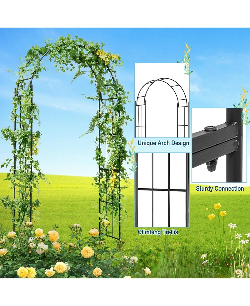 Givimo 7.5 Feet Metal Garden Arch for Climbing Plants and Outdoor Garden Decor-Black